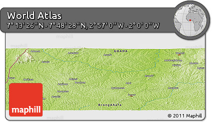 Physical Panoramic Map of the Area around 7° 30' 57" N, 2° 28' 30" W