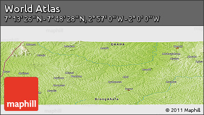 Physical Panoramic Map of the Area around 7° 30' 57" N, 2° 28' 30" W