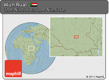 Savanna Style Location Map of Wun Rual, hill shading