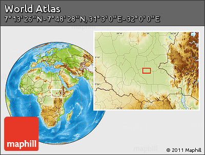 Physical Location Map of the Area around 7° 30' 57" N, 31° 31' 29" E
