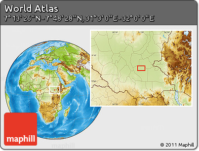 Physical Location Map of the Area around 7° 30' 57" N, 31° 31' 29" E