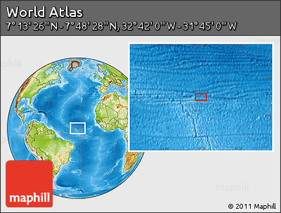 Physical Location Map of the Area around 7° 30' 57" N, 32° 13' 30" W