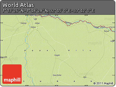 Physical Map of the Area around 7° 30' 57" N, 33° 13' 30" E