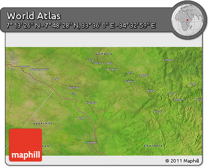 Satellite 3D Map of the Area around 7° 30' 57" N, 34° 4' 30" E