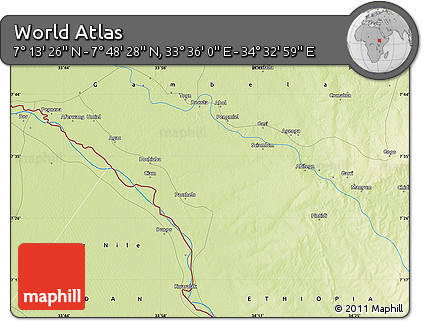 Physical Map of the Area around 7° 30' 57" N, 34° 4' 30" E