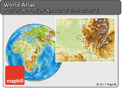 Physical Location Map of the Area around 7° 30' 57" N, 34° 55' 29" E
