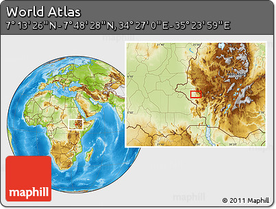 Physical Location Map of the Area around 7° 30' 57" N, 34° 55' 29" E