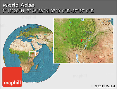 Satellite Location Map of the Area around 7° 30' 57" N, 37° 28' 30" E