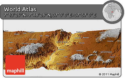 Physical Panoramic Map of the Area around 7° 30' 57" N, 37° 28' 30" E