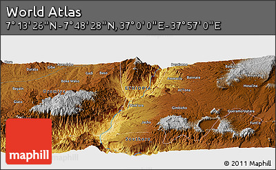 Physical Panoramic Map of the Area around 7° 30' 57" N, 37° 28' 30" E