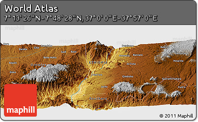 Physical Panoramic Map of the Area around 7° 30' 57" N, 37° 28' 30" E