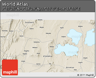 Shaded Relief 3D Map of the Area around 7° 30' 57" N, 38° 19' 30" E