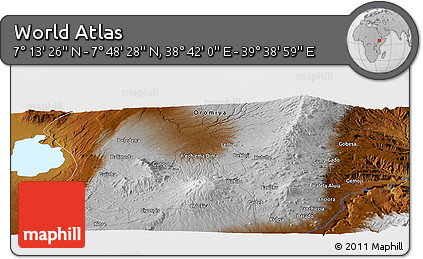 Physical Panoramic Map of the Area around 7° 30' 57" N, 39° 10' 29" E