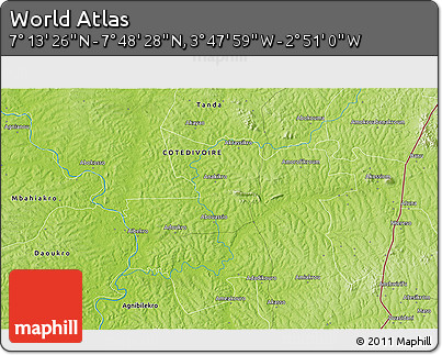 Physical 3D Map of the Area around 7° 30' 57" N, 3° 19' 30" W