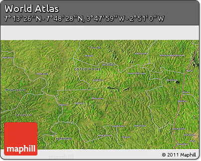 Satellite 3D Map of the Area around 7° 30' 57" N, 3° 19' 30" W