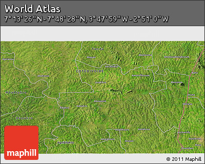 Satellite 3D Map of the Area around 7° 30' 57" N, 3° 19' 30" W