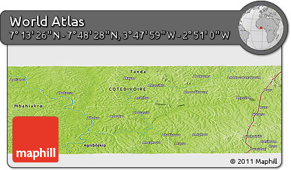 Physical Panoramic Map of the Area around 7° 30' 57" N, 3° 19' 30" W