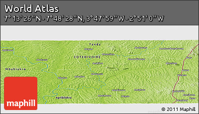 Physical Panoramic Map of the Area around 7° 30' 57" N, 3° 19' 30" W