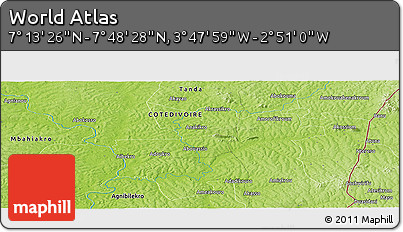 Physical Panoramic Map of the Area around 7° 30' 57" N, 3° 19' 30" W