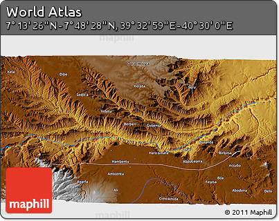 Physical 3D Map of the Area around 7° 30' 57" N, 40° 1' 29" E