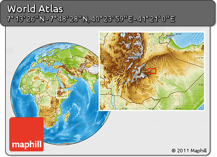 Physical Location Map of the Area around 7° 30' 57" N, 40° 52' 30" E