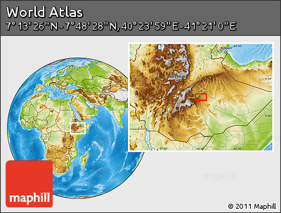Physical Location Map of the Area around 7° 30' 57" N, 40° 52' 30" E