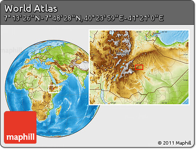 Physical Location Map of the Area around 7° 30' 57" N, 40° 52' 30" E
