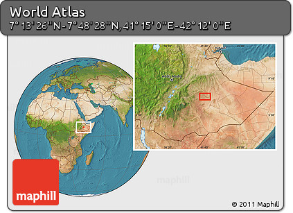 Satellite Location Map of the Area around 7° 30' 57" N, 41° 43' 30" E