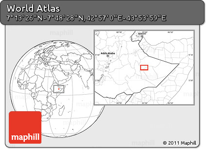 Blank Location Map of the Area around 7° 30' 57" N, 43° 25' 29" E