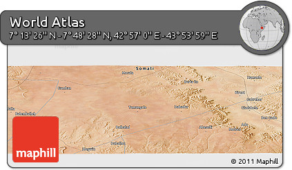 Satellite Panoramic Map of the Area around 7° 30' 57" N, 43° 25' 29" E