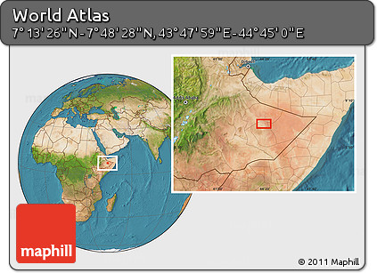 Satellite Location Map of the Area around 7° 30' 57" N, 44° 16' 29" E