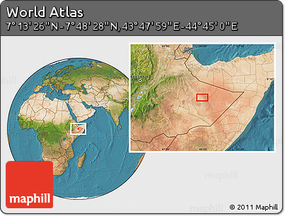 Satellite Location Map of the Area around 7° 30' 57" N, 44° 16' 29" E