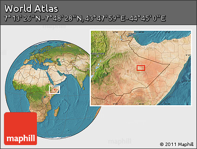 Satellite Location Map of the Area around 7° 30' 57" N, 44° 16' 29" E