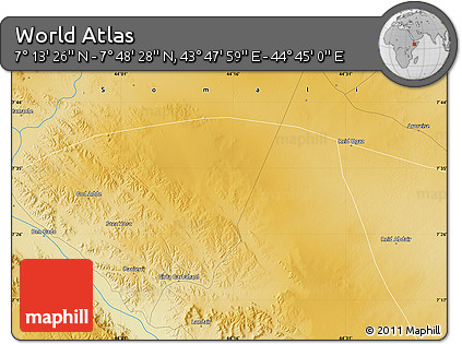 Physical Map of the Area around 7° 30' 57" N, 44° 16' 29" E