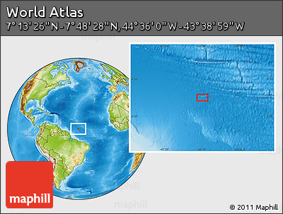 Physical Location Map of the Area around 7° 30' 57" N, 44° 7' 30" W