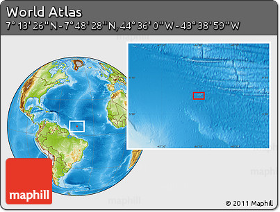 Physical Location Map of the Area around 7° 30' 57" N, 44° 7' 30" W