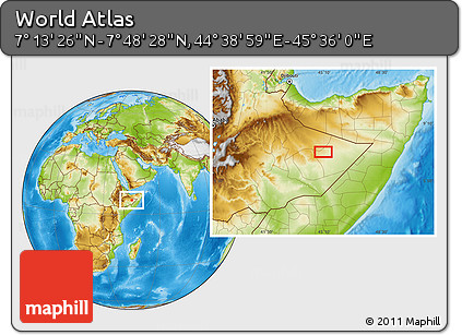 Physical Location Map of the Area around 7° 30' 57" N, 45° 7' 30" E