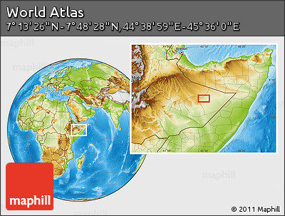 Physical Location Map of the Area around 7° 30' 57" N, 45° 7' 30" E