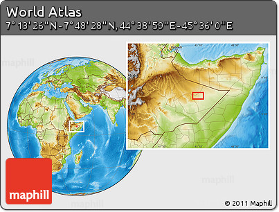 Physical Location Map of the Area around 7° 30' 57" N, 45° 7' 30" E