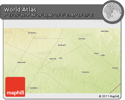Physical 3D Map of the Area around 7° 30' 57" N, 46° 49' 30" E