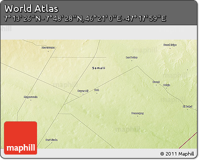 Physical 3D Map of the Area around 7° 30' 57" N, 46° 49' 30" E