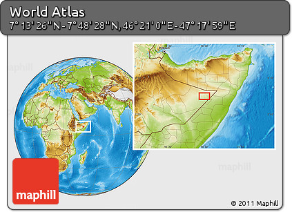 Physical Location Map of the Area around 7° 30' 57" N, 46° 49' 30" E