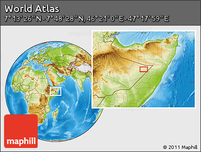 Physical Location Map of the Area around 7° 30' 57" N, 46° 49' 30" E