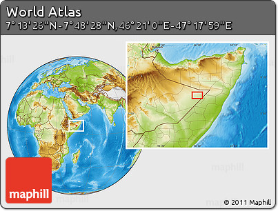 Physical Location Map of the Area around 7° 30' 57" N, 46° 49' 30" E