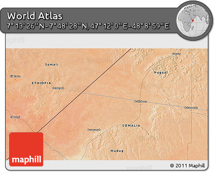 Satellite 3D Map of the Area around 7° 30' 57" N, 47° 40' 29" E