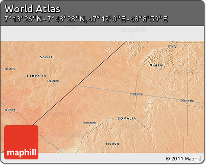 Satellite 3D Map of the Area around 7° 30' 57" N, 47° 40' 29" E