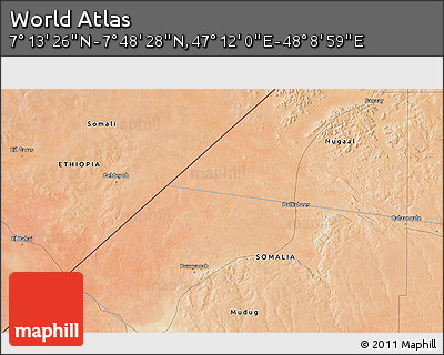 Satellite 3D Map of the Area around 7° 30' 57" N, 47° 40' 29" E