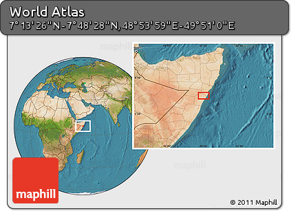 Satellite Location Map of the Area around 7° 30' 57" N, 49° 22' 30" E