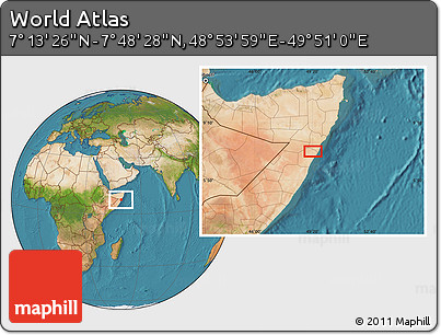 Satellite Location Map of the Area around 7° 30' 57" N, 49° 22' 30" E