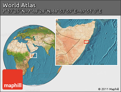 Satellite Location Map of the Area around 7° 30' 57" N, 49° 22' 30" E